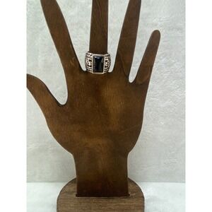 Vintage Sterling Silver 925 Ring with Black Onyx Stone Ornate‎ Band